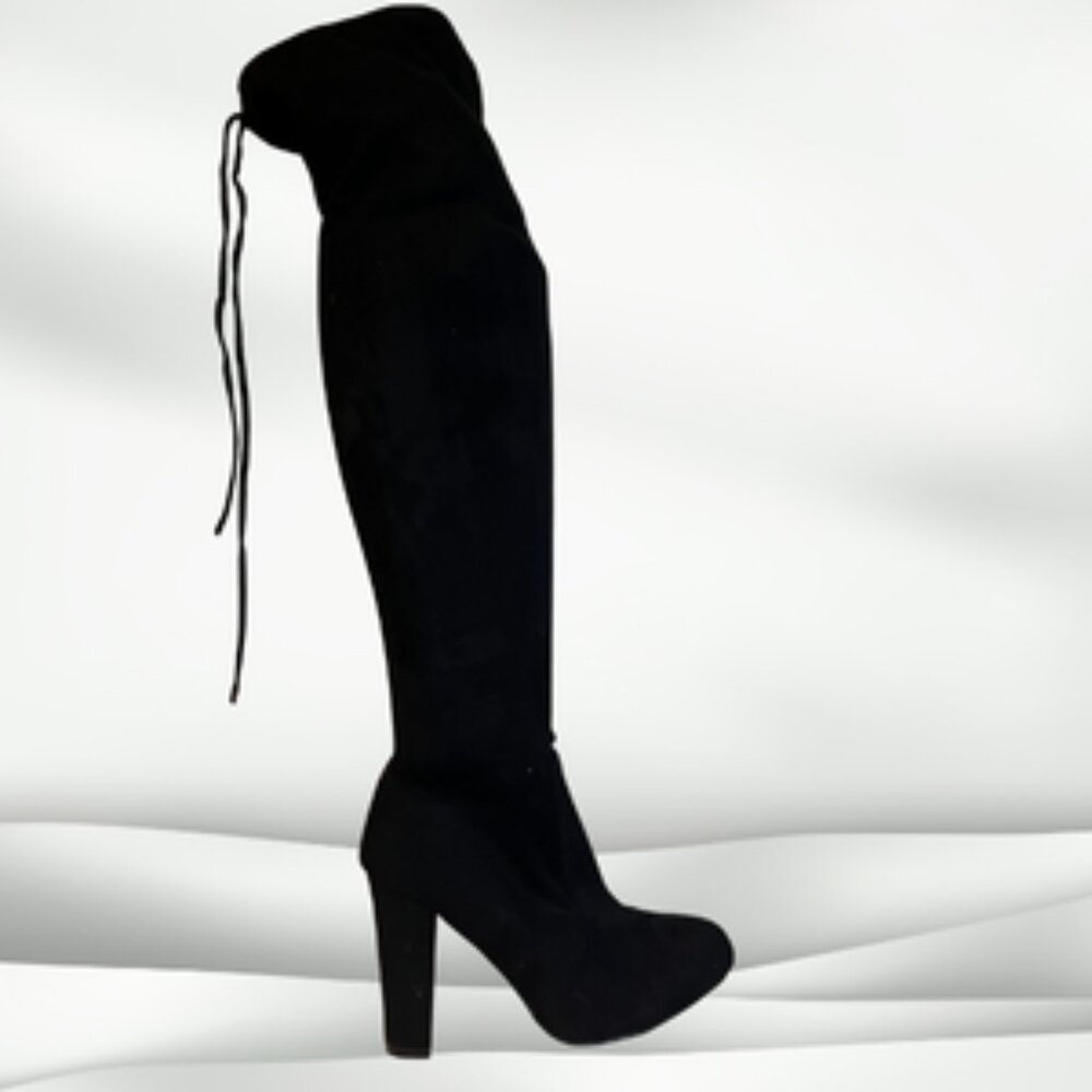 BLACK Suede-like Thigh Boots